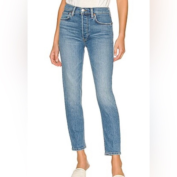 RE/DONE Revolve Denim 90s High Rise Ankle Crop Jeans True Blue Redone Size 24 - Picture 3 of 14